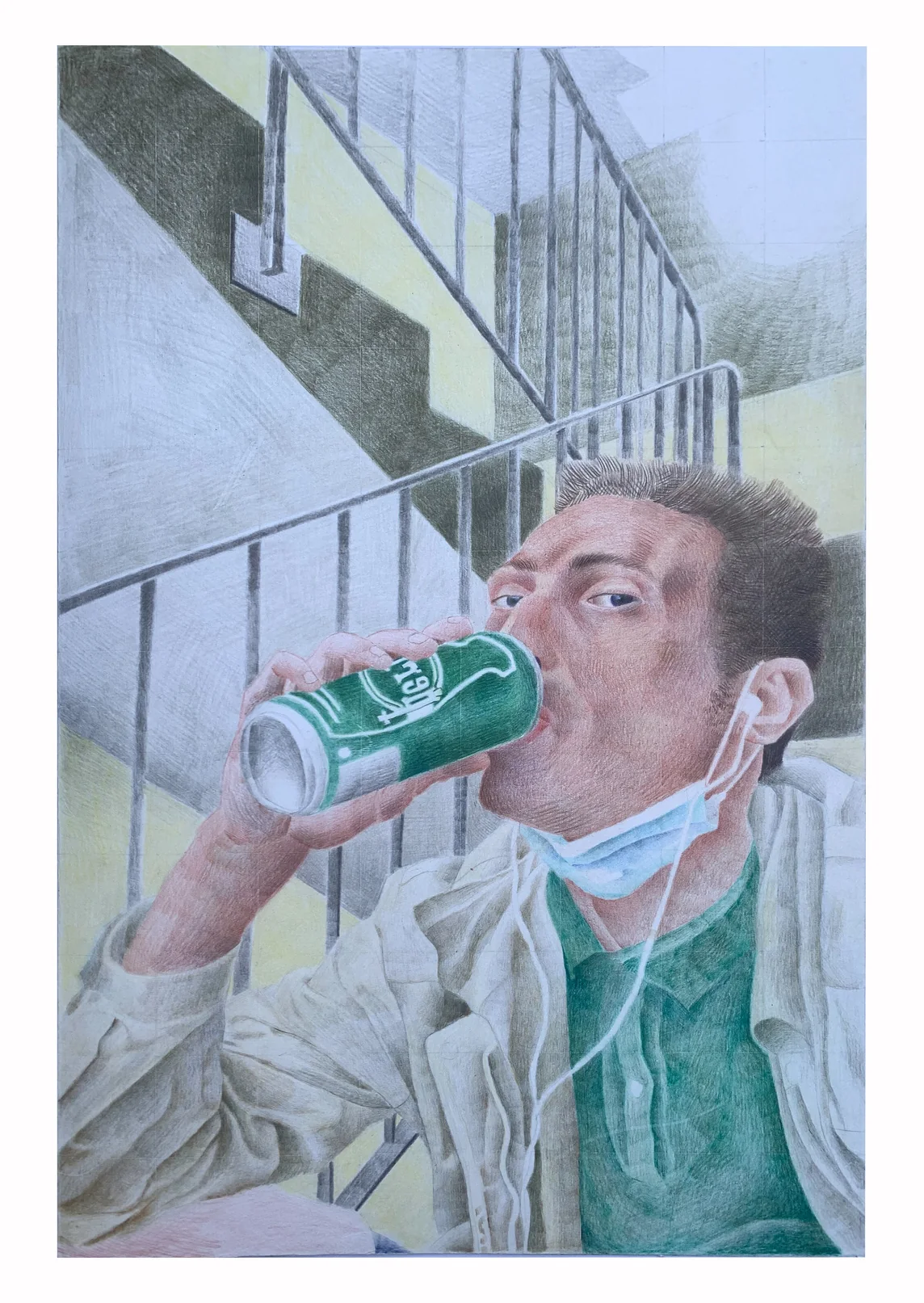 Dans l’escalier des Halles, œuvre de Benjamin Pléau, 2023
